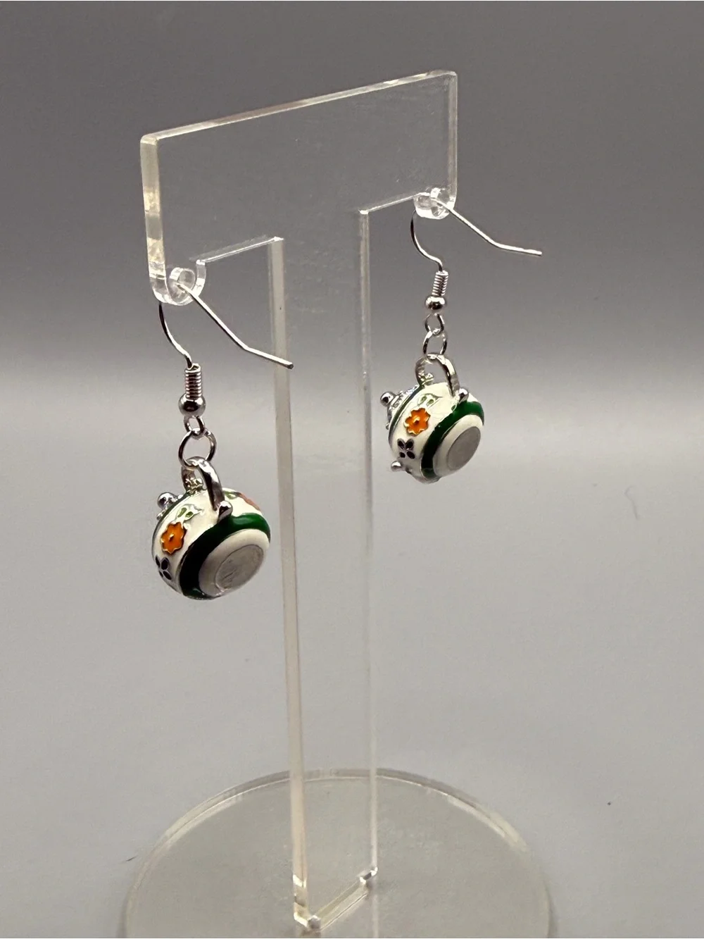 Teapot Charm Drop Earrings - Handmade #E0449C